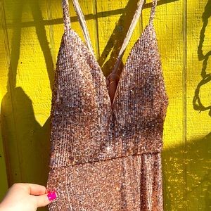 Long formal sequin formal dress with slit